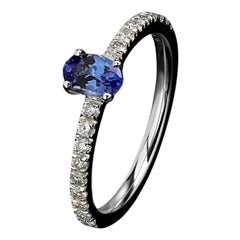 Tanzanita Anillo de Oro Azul Vivo Corte Oval Anillo de compromiso