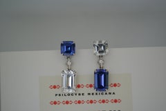 Tanzanite and Goshenite Diamond Platinum Earrings