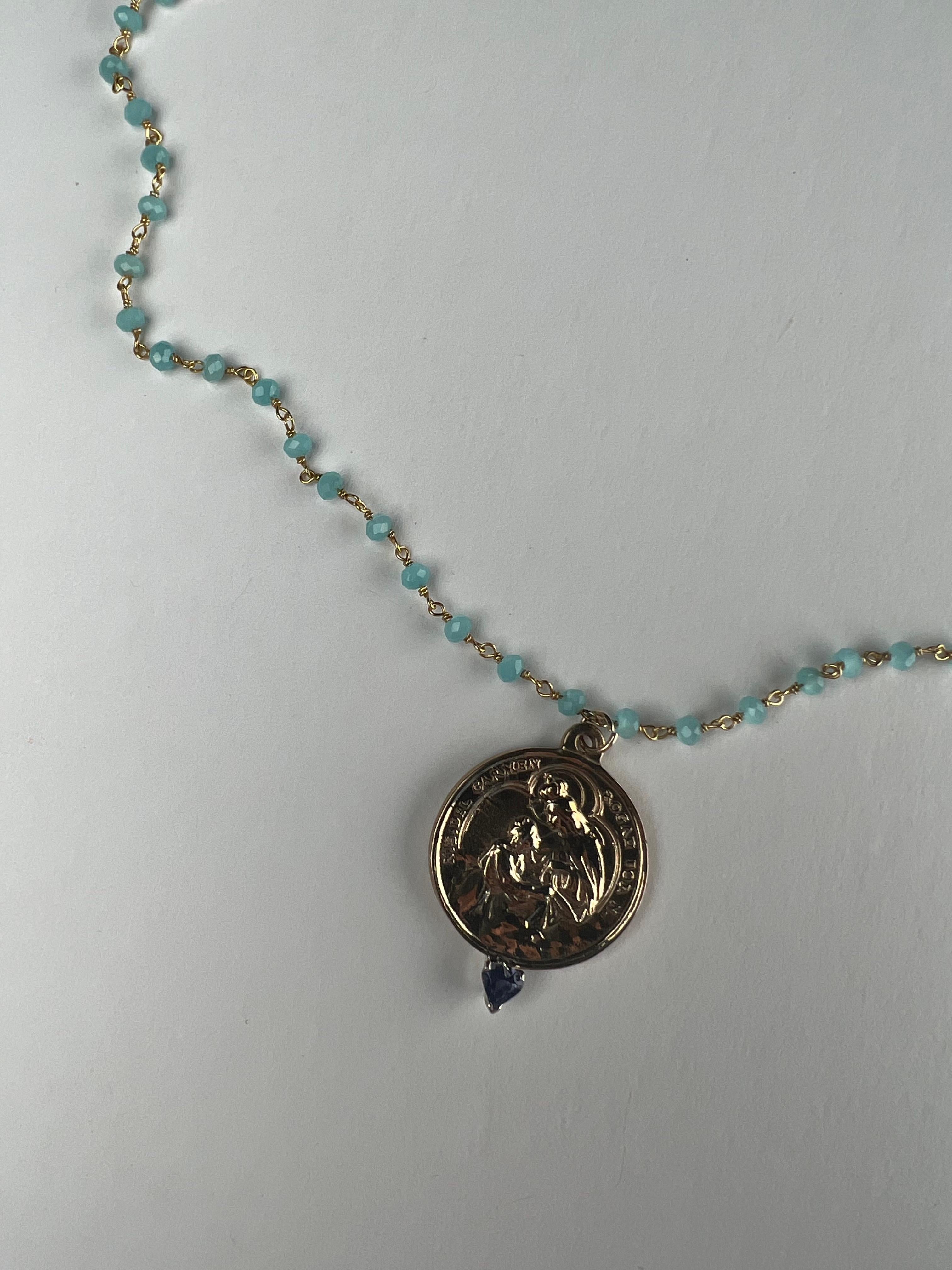 Collier médaillon en tanzanite en forme de cœur de la Vierge Marie Rosario bleue de J Dauphin en vente 3