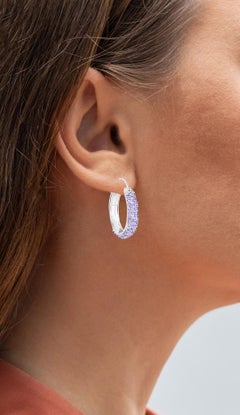 Tansanit Creolen 3 Karat Rhodiniertes Silber