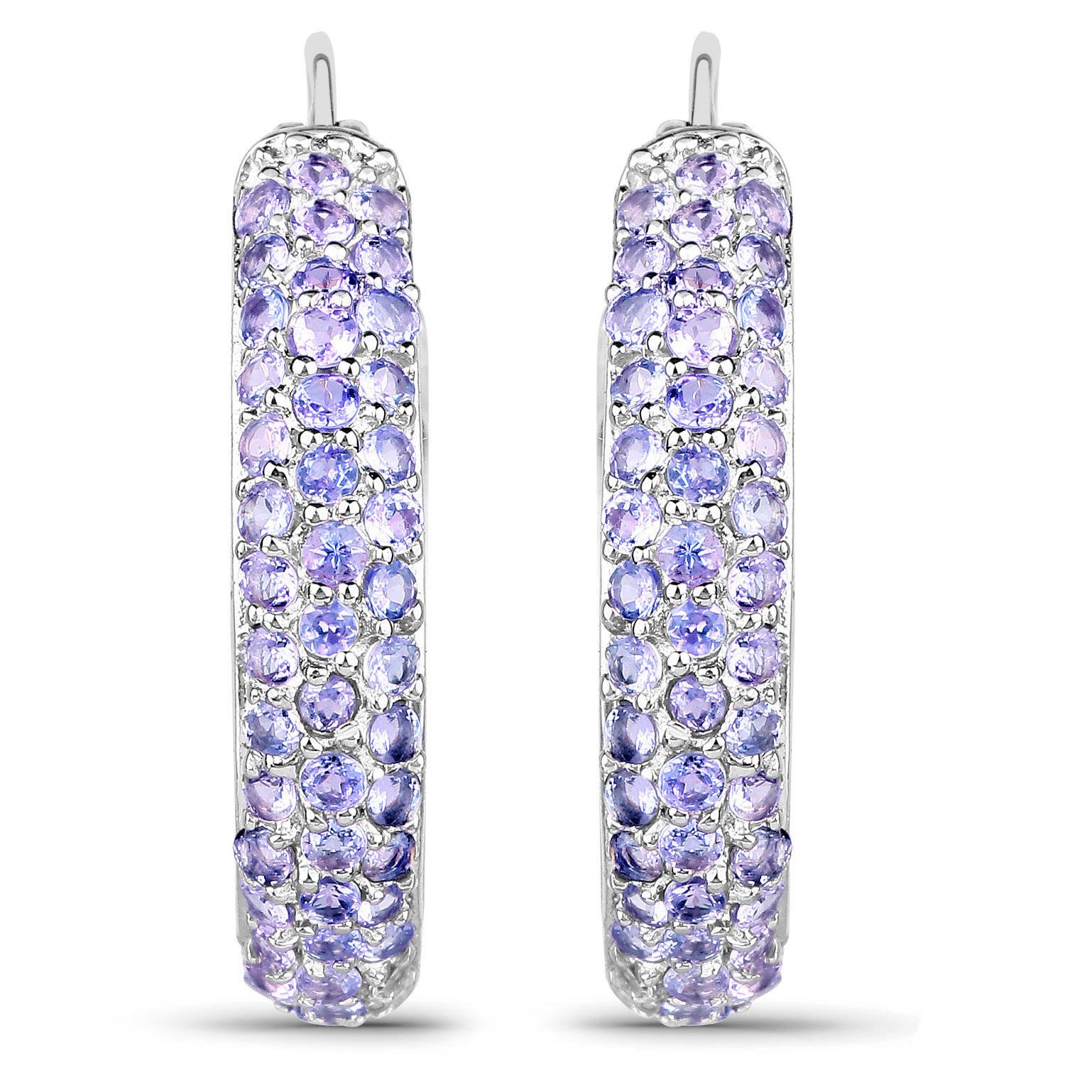 Contemporaneo Orecchini a cerchio con tanzanite 3 carati in argento placcato in rodio in vendita