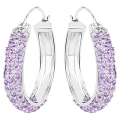 Pendientes de aro de tanzanita 3 quilates Plata rodiada