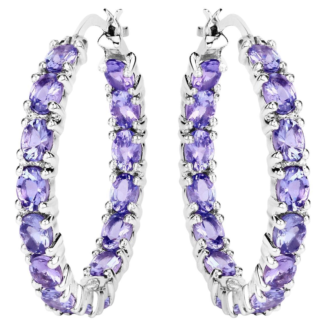 Tanzanite Hoop Earrings 5.08 Carats Sterling Silver