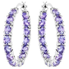 Tanzanite Hoop Earrings 5.08 Carats Sterling Silver