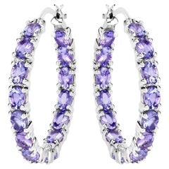 Tanzanite Hoop Earrings 5.08 Carats Sterling Silver