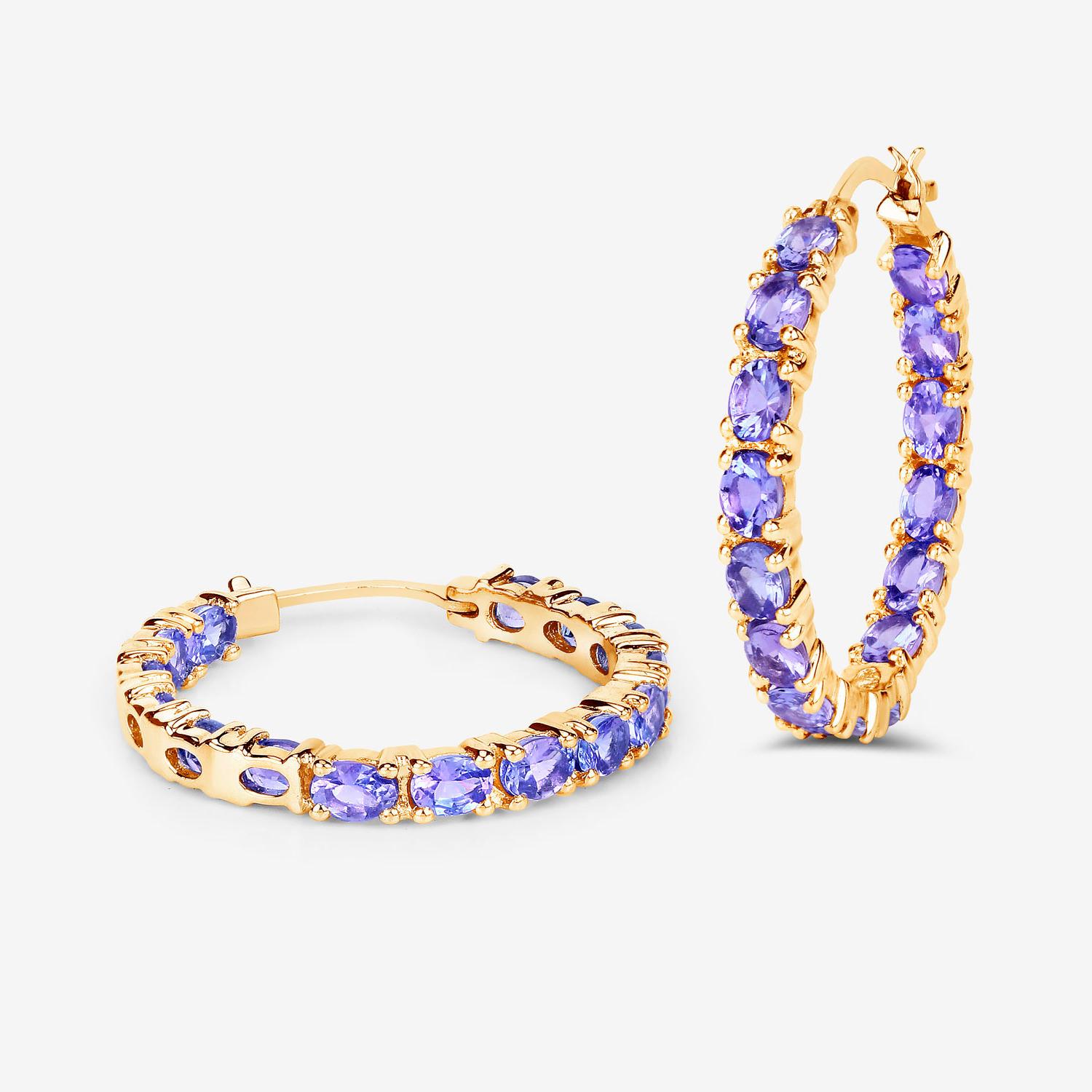Oval Cut Tanzanite Hoop Earrings 5.15 Carats 14K Yellow Gold Plated For Sale