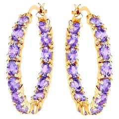 Pendientes de aro de tanzanita 5,15 quilates Plata chapada en oro amarillo de 14 quilates