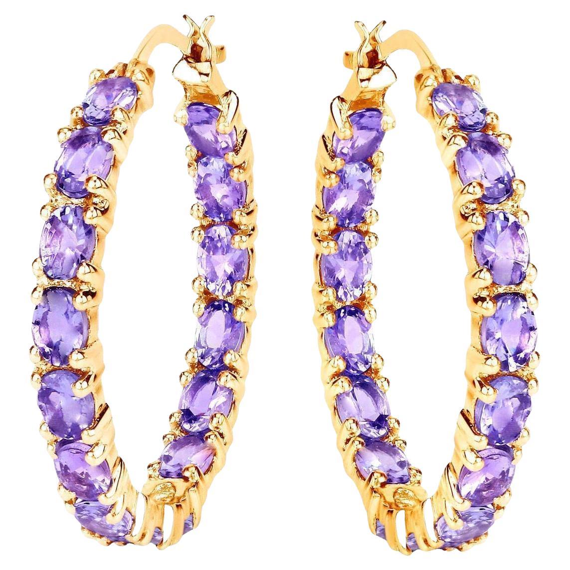 Boucles d'oreilles en argent plaqué or jaune 14 carats et tanzanite 5,15 carats
