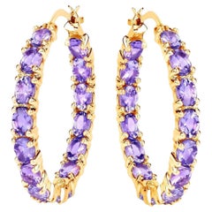 Orecchini a cerchio con tanzanite 5,15 carati, argento placcato oro giallo 14K
