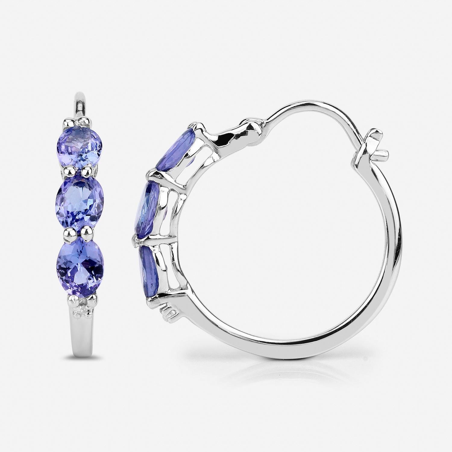 Taglio ovale Orecchini a cerchio con tanzanite Diamanti 1,9 carati Argento placcato oro 18 carati in vendita