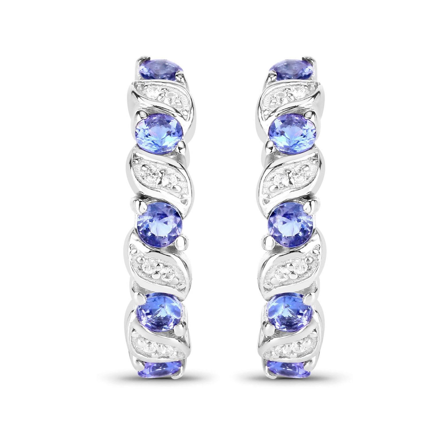 Contemporaneo Orecchini a cerchio con tanzanite Topazio bianco 1,07 carati A. Silver in vendita