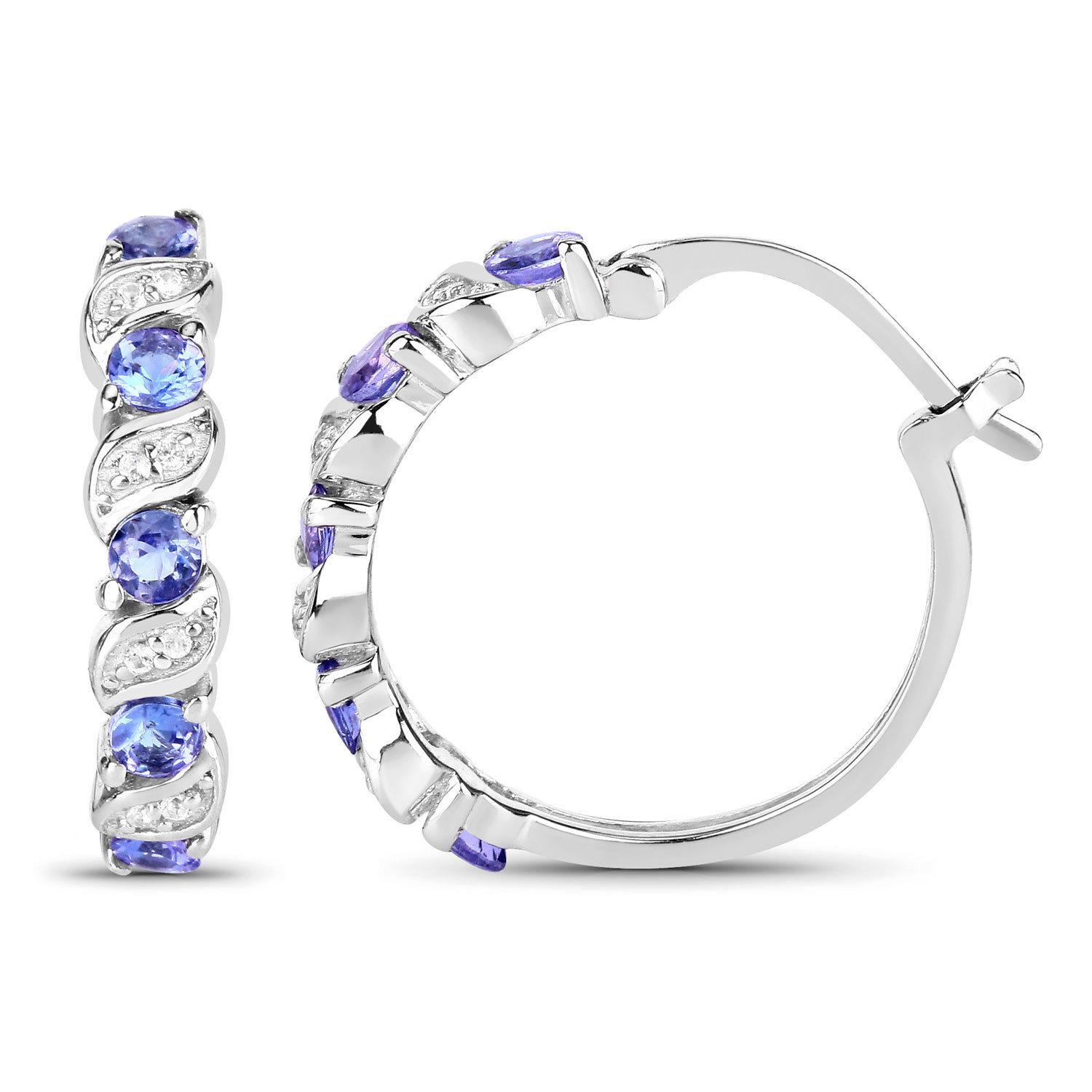 Taglio rotondo Orecchini a cerchio con tanzanite Topazio bianco 1,07 carati A. Silver in vendita
