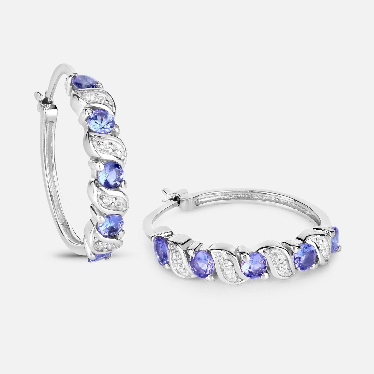 Orecchini a cerchio con tanzanite Topazio bianco 1,07 carati A. Silver In condizioni ottime in vendita a Punta Gorda, FL