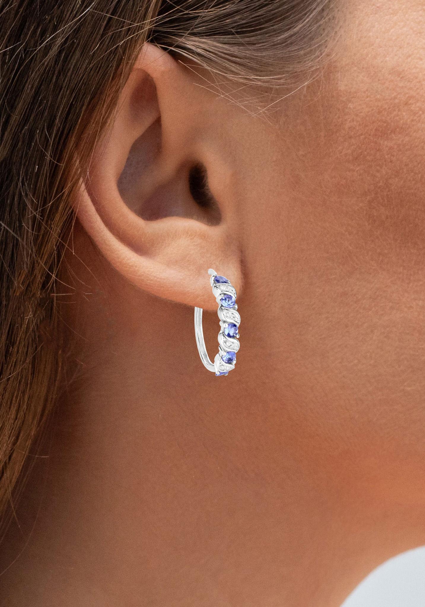 da uomo o donna Orecchini a cerchio con tanzanite Topazio bianco 1,07 carati A. Silver in vendita