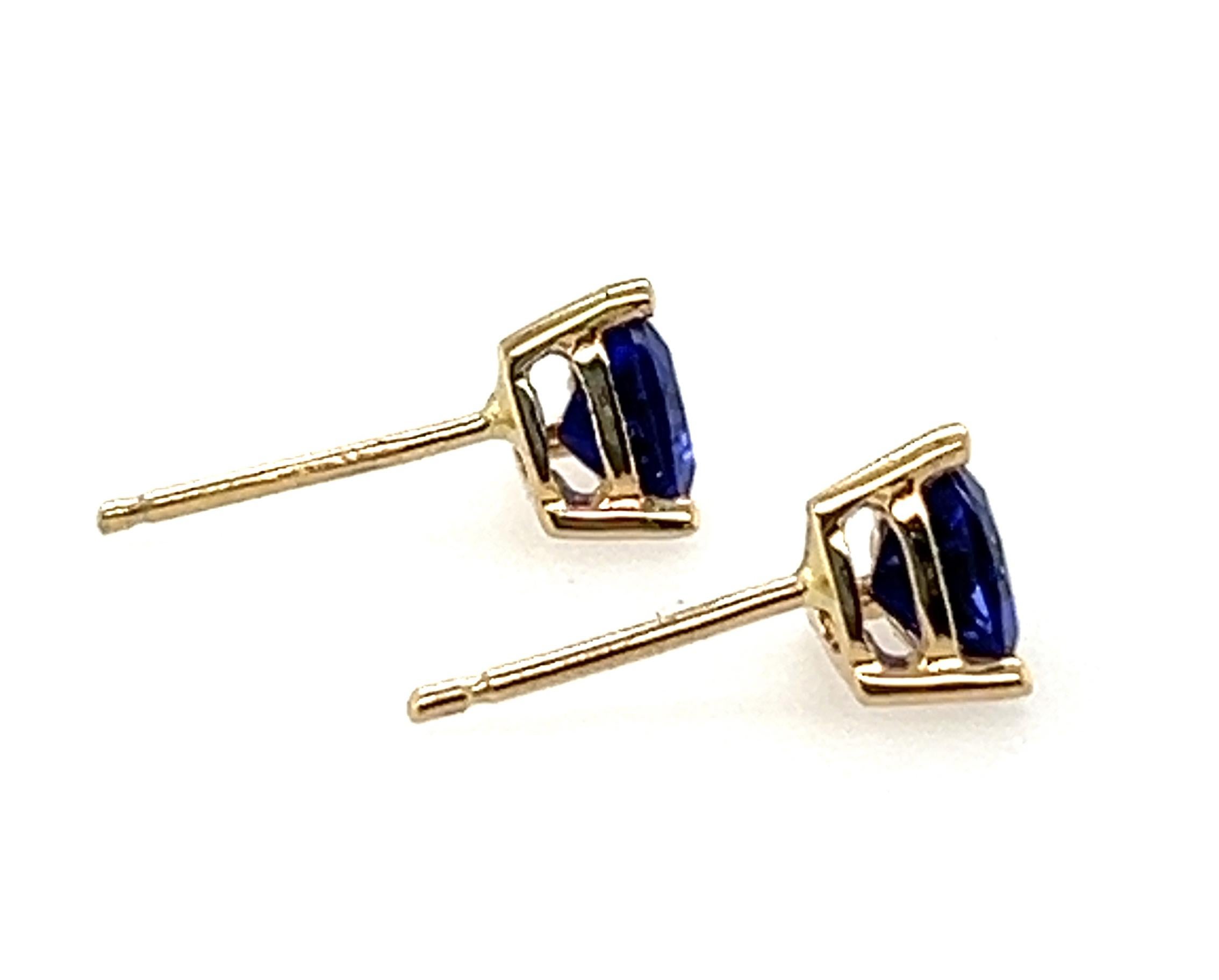 Tanzanite Iolite Trillion Cut Stud Earrings 1 Carat Yellow Gold 1ct For