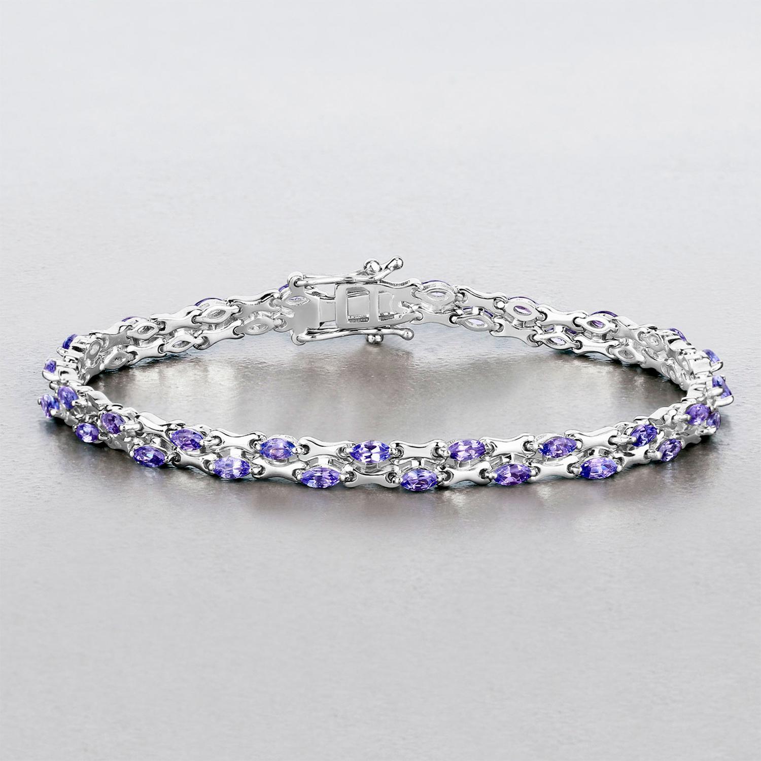 da uomo o donna Bracciale A Link con tanzanite taglio marquise 3,19 carati A. Silver in vendita