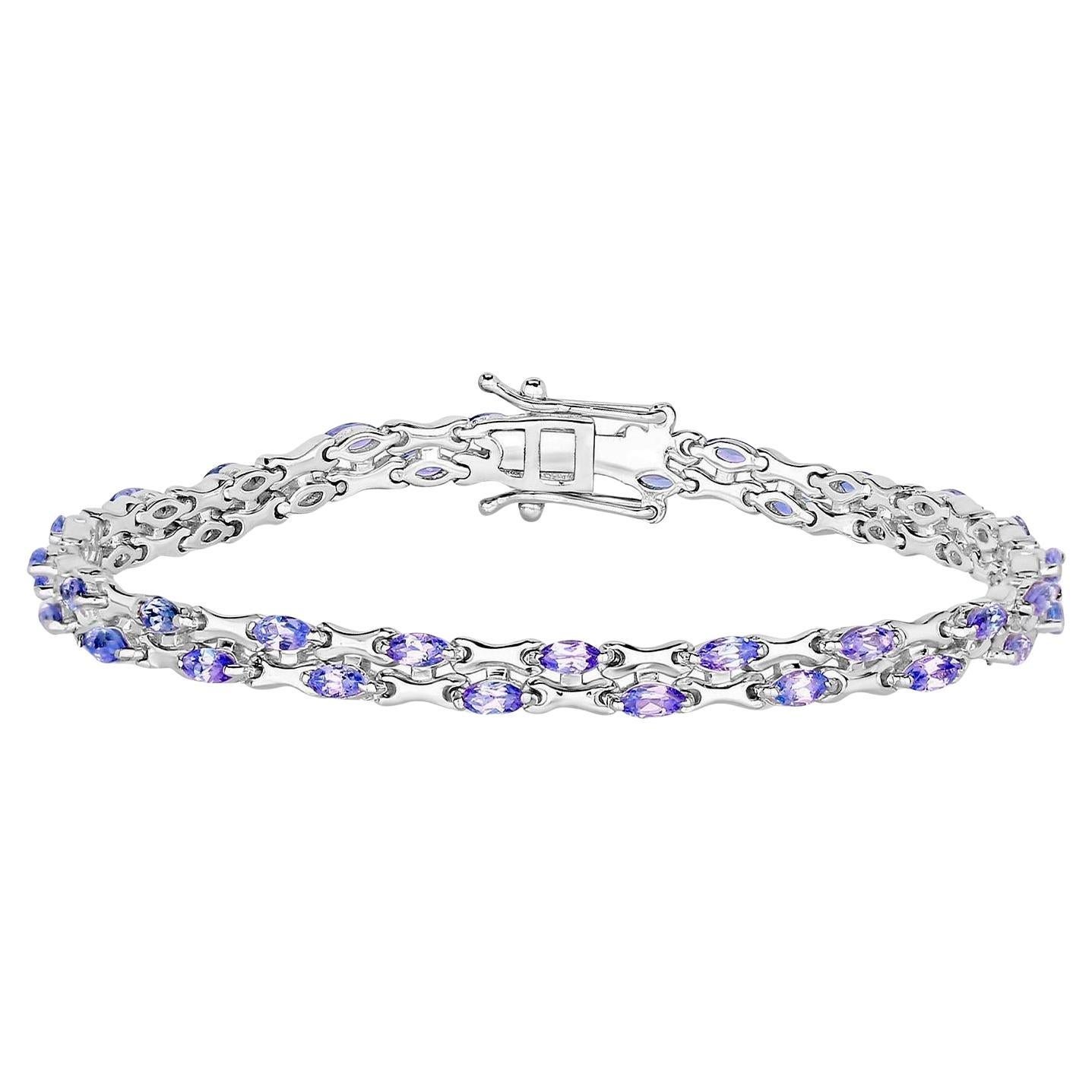 Tansanit Link Armband Marquise Cut 3,19 Karat Sterling Silber im Angebot