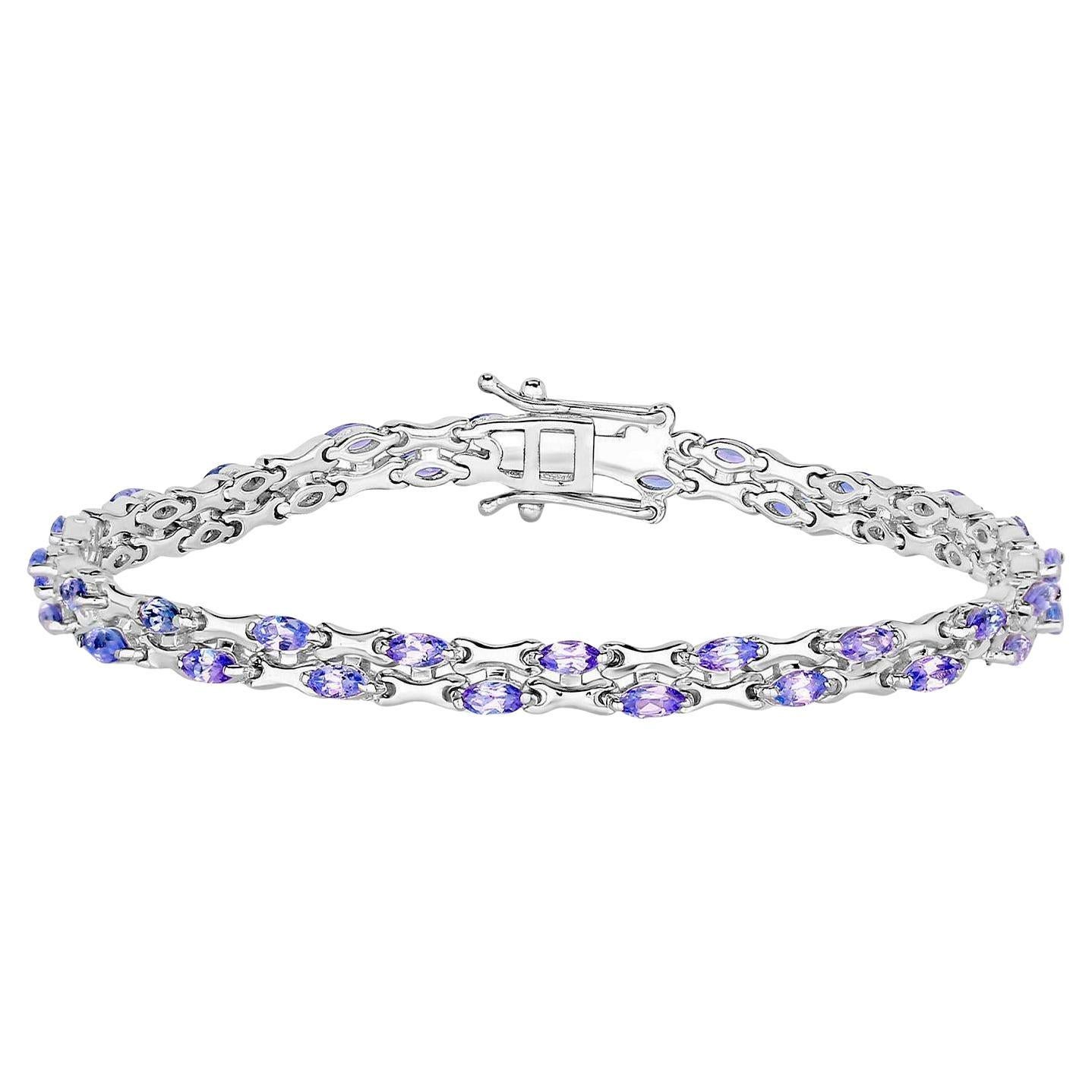 Tanzanite Link Bracelet Marquise Cut 3.19 Carats Sterling Silver