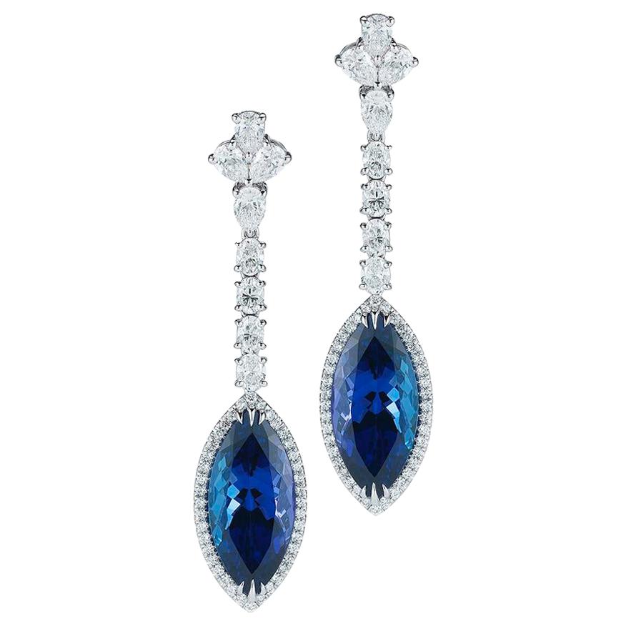 Tanzanite Marquise And Diamond Earring By RayazTakat For Sale