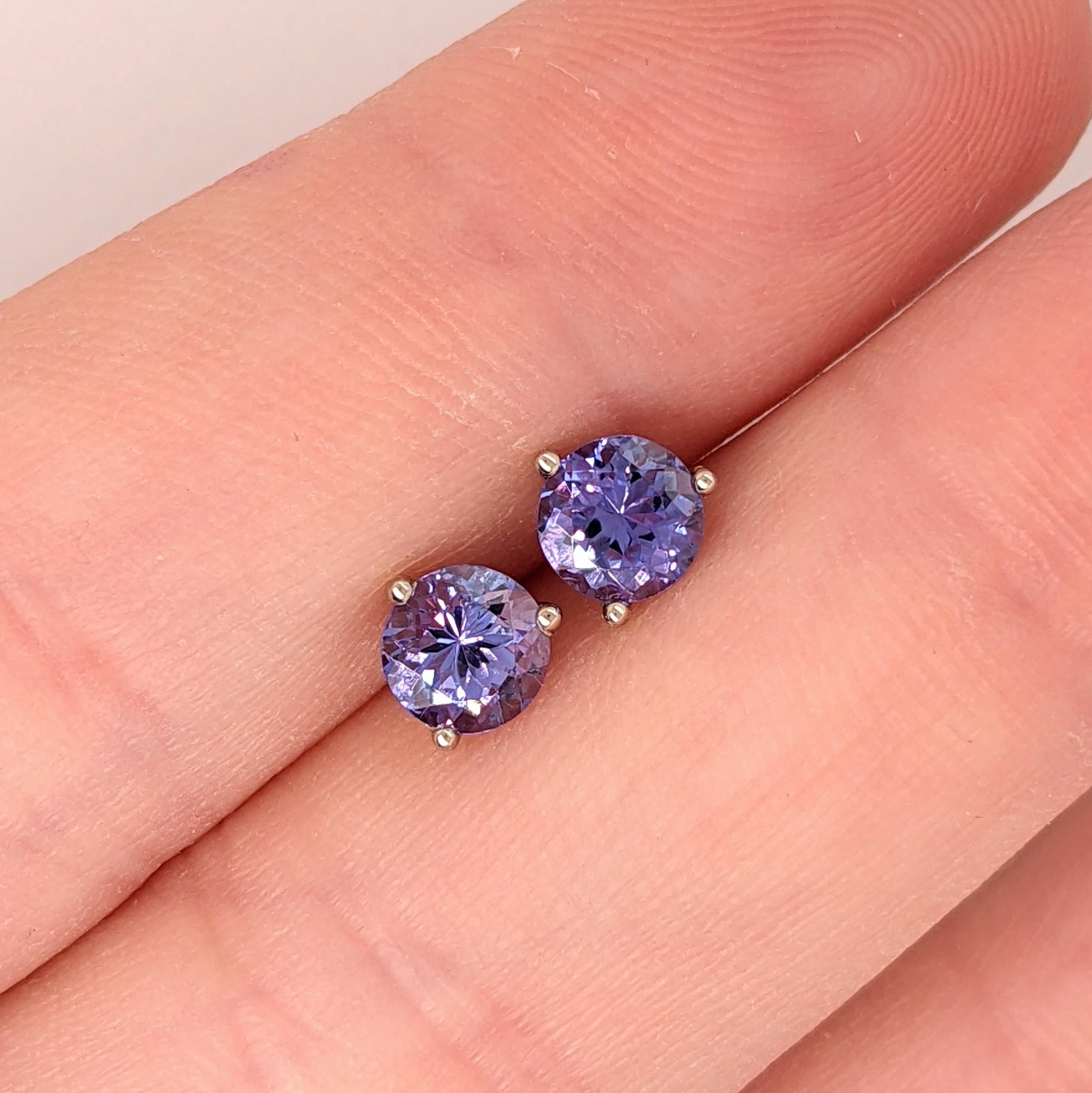 Modern Tanzanite Martini Solitaire Stud Earrings in Solid 14K Gold Round 5mm For Sale