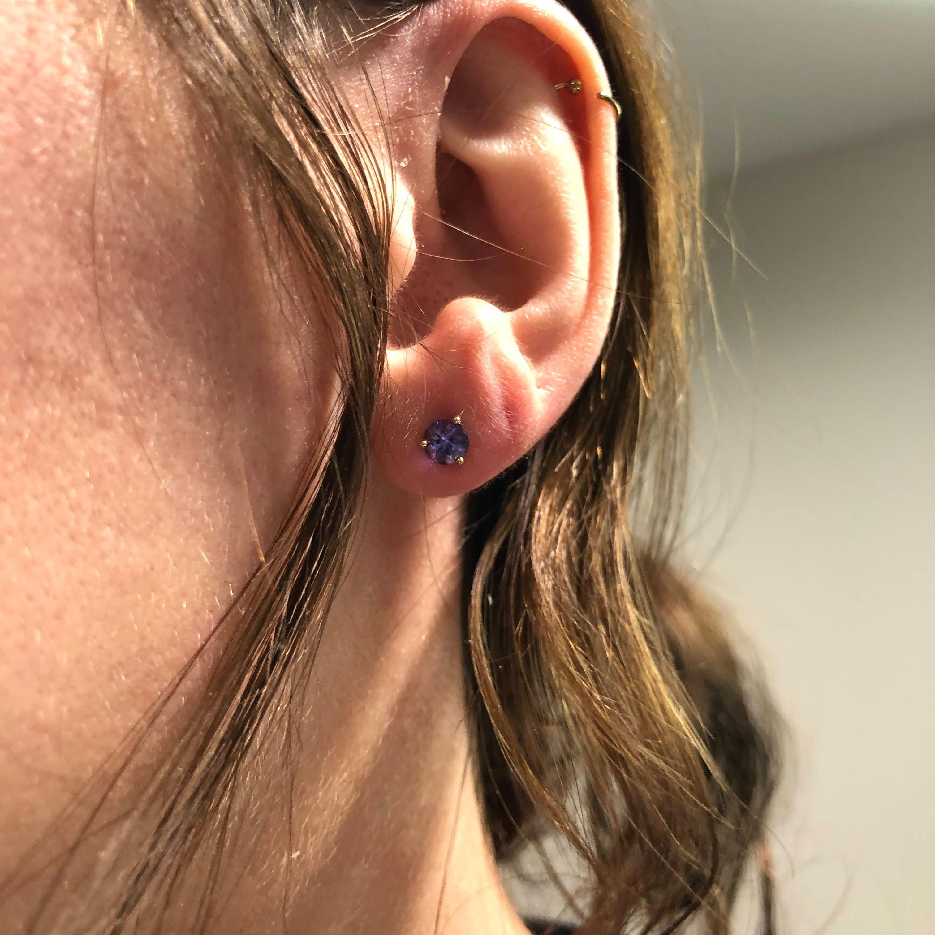 Round Cut Tanzanite Martini Solitaire Stud Earrings in Solid 14K Gold Round 5mm For Sale