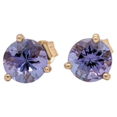 Tanzanite Martini Solitaire Stud Earrings in Solid 14K Gold Round 5mm