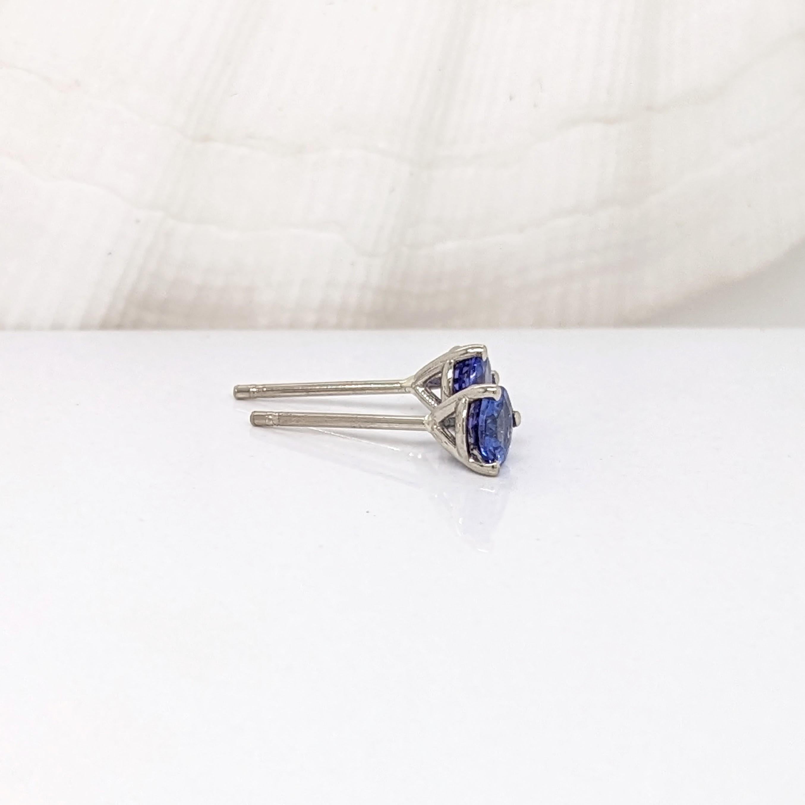 Round Cut Tanzanite Martini Stud Earrings in Solid 14K Gold Round 4mm For Sale