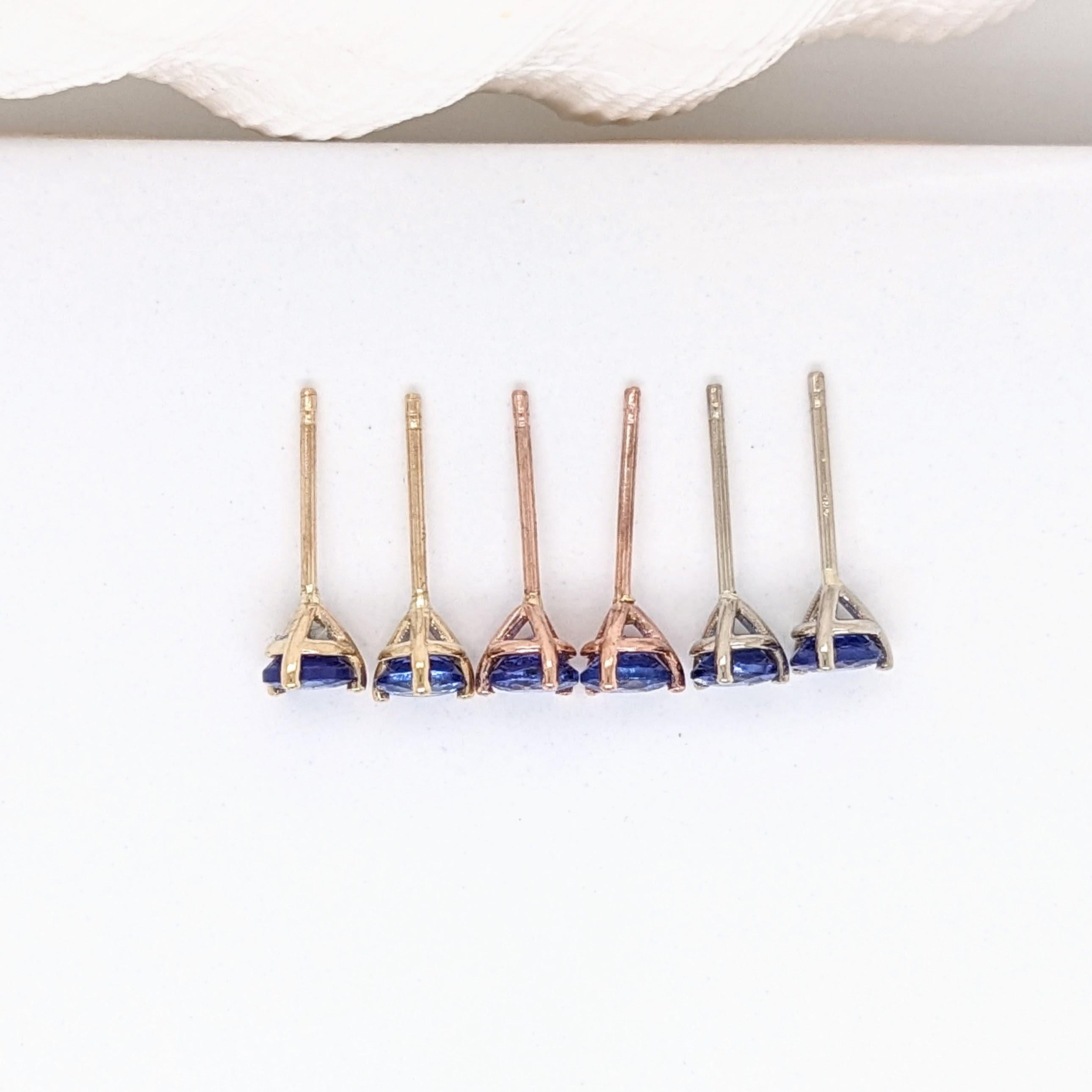Women's Tanzanite Martini Stud Earrings in Solid 14K Gold Round 4mm For Sale