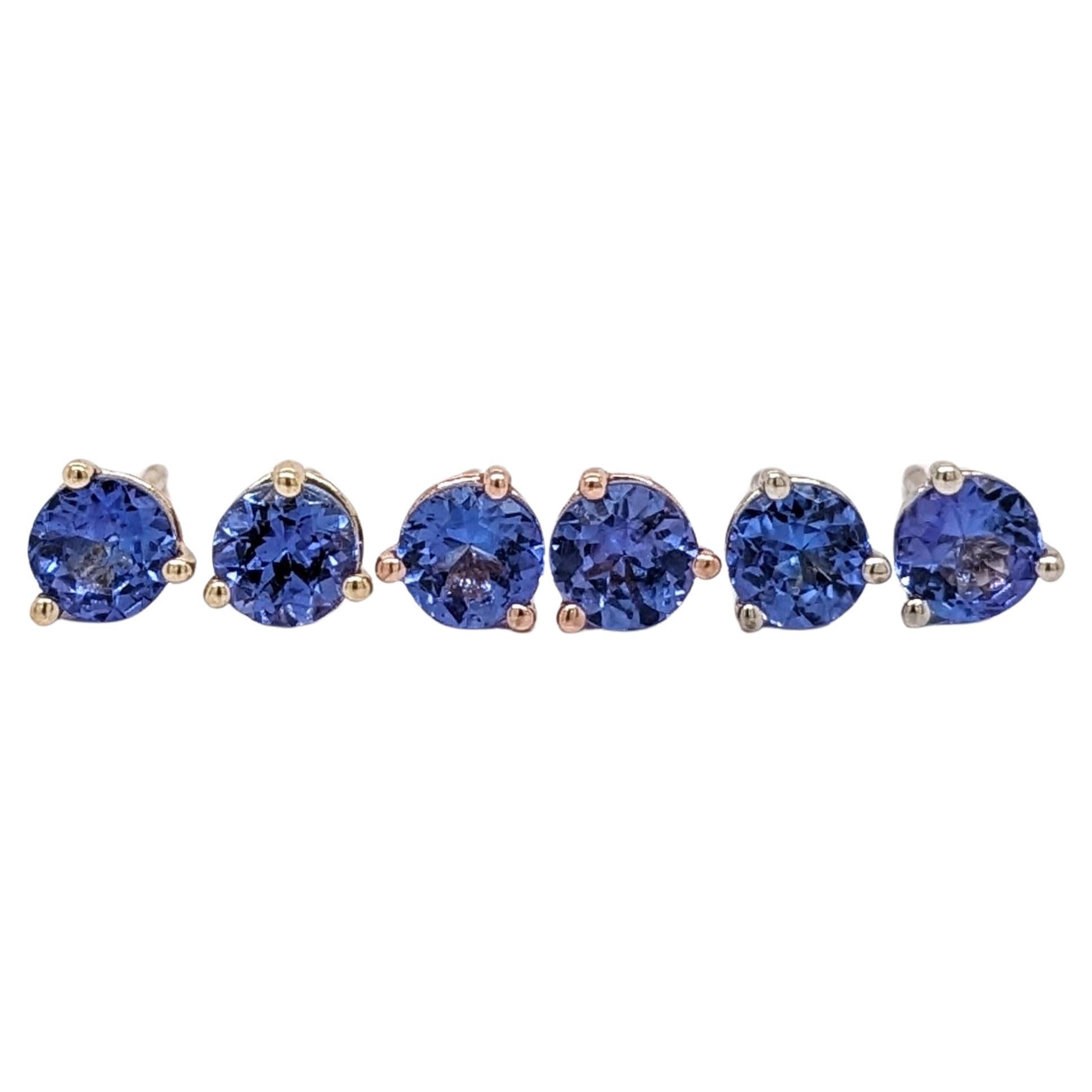 Tanzanite Martini Stud Earrings in Solid 14K Gold Round 4mm