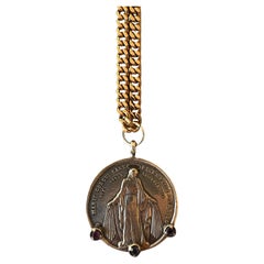 Chaîne collier médaille de la Vierge Marie en argent et or