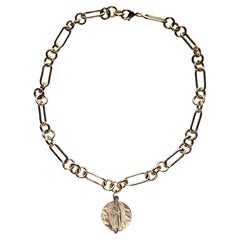 Virgin Mary Miraculous Medal Gold Choker Tanzanite Silver Necklace