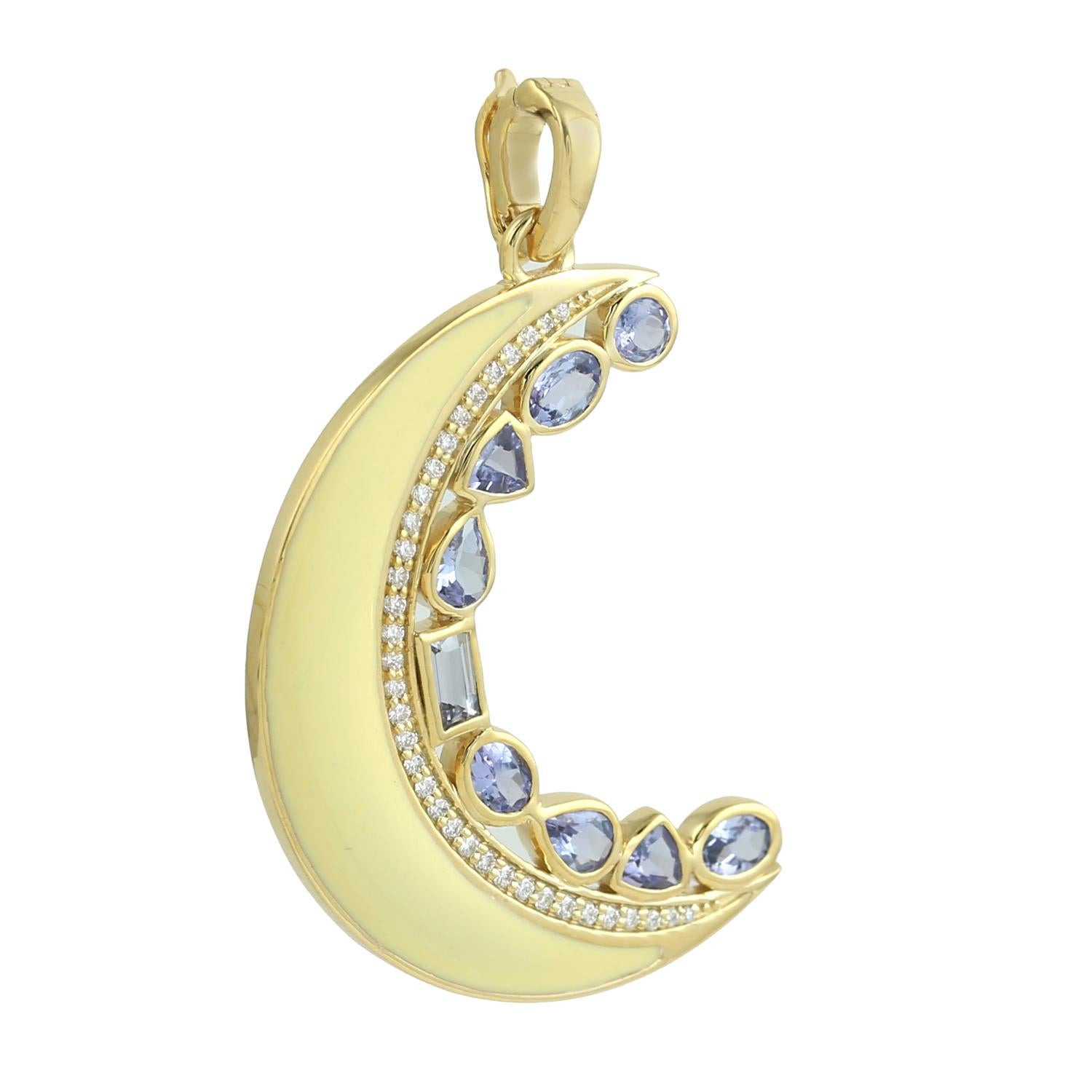 Tanzanite Moon Crescent Pendant With Diamonds Made In 14k Yellow Gold (Art déco) im Angebot