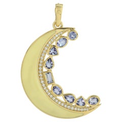 Tanzanite Moon Crescent Pendant With Diamonds Made In 14k Yellow Gold