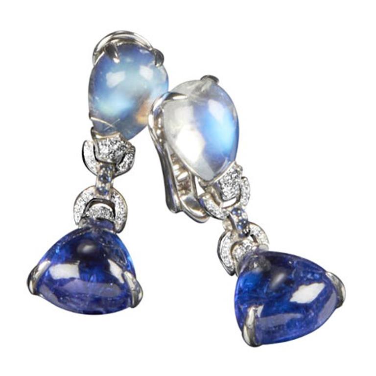 Veschetti Tanzanite, Moon Stone, Sapphire and Diamond Earrings