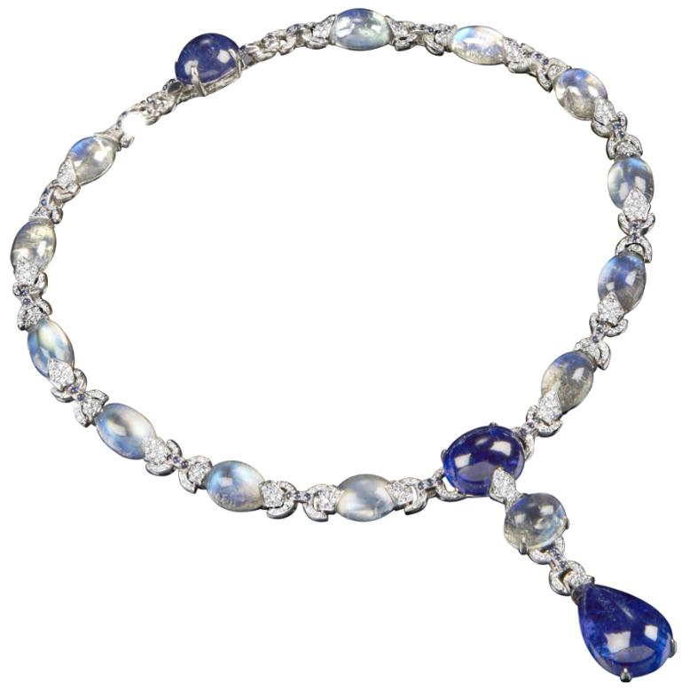 Veschetti Tanzanite, Moon Stone, Sapphire and Diamond Necklace