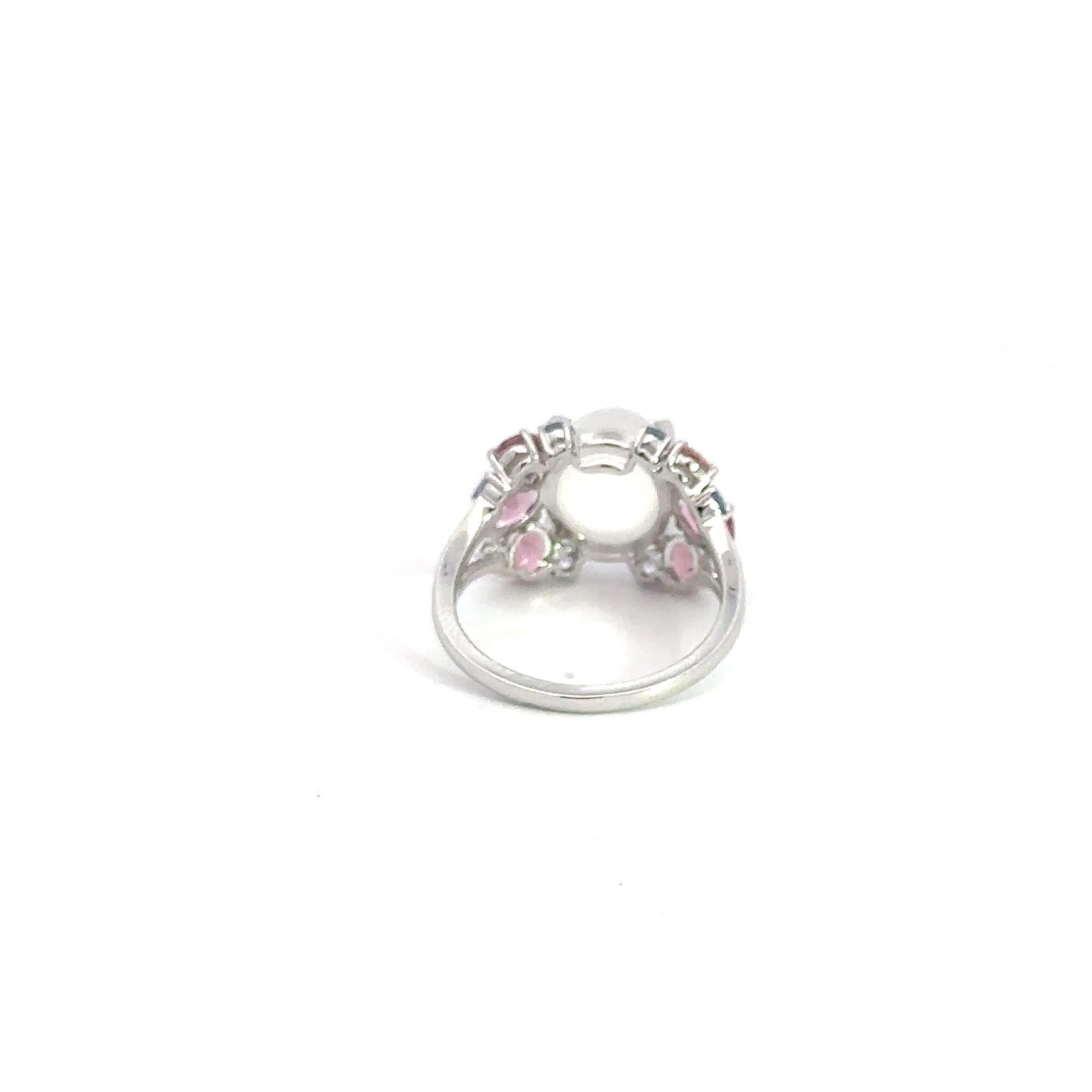 Tanzanite Morganite Pierre de lune Bague exclusive en or blanc 18K en vente 2