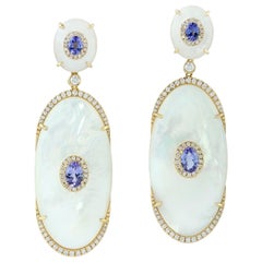 Meghna Jewels Tanzanite Mother of Pearl Diamond 14 Karat Gold Earrings