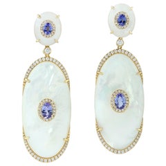 Tanzanite Mother of Pearl Diamond 18 Karat Gold Earrings