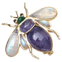 Tanzanite Multi-Gemstone Bee Brooch in 14K Gold Fine Jewelry
