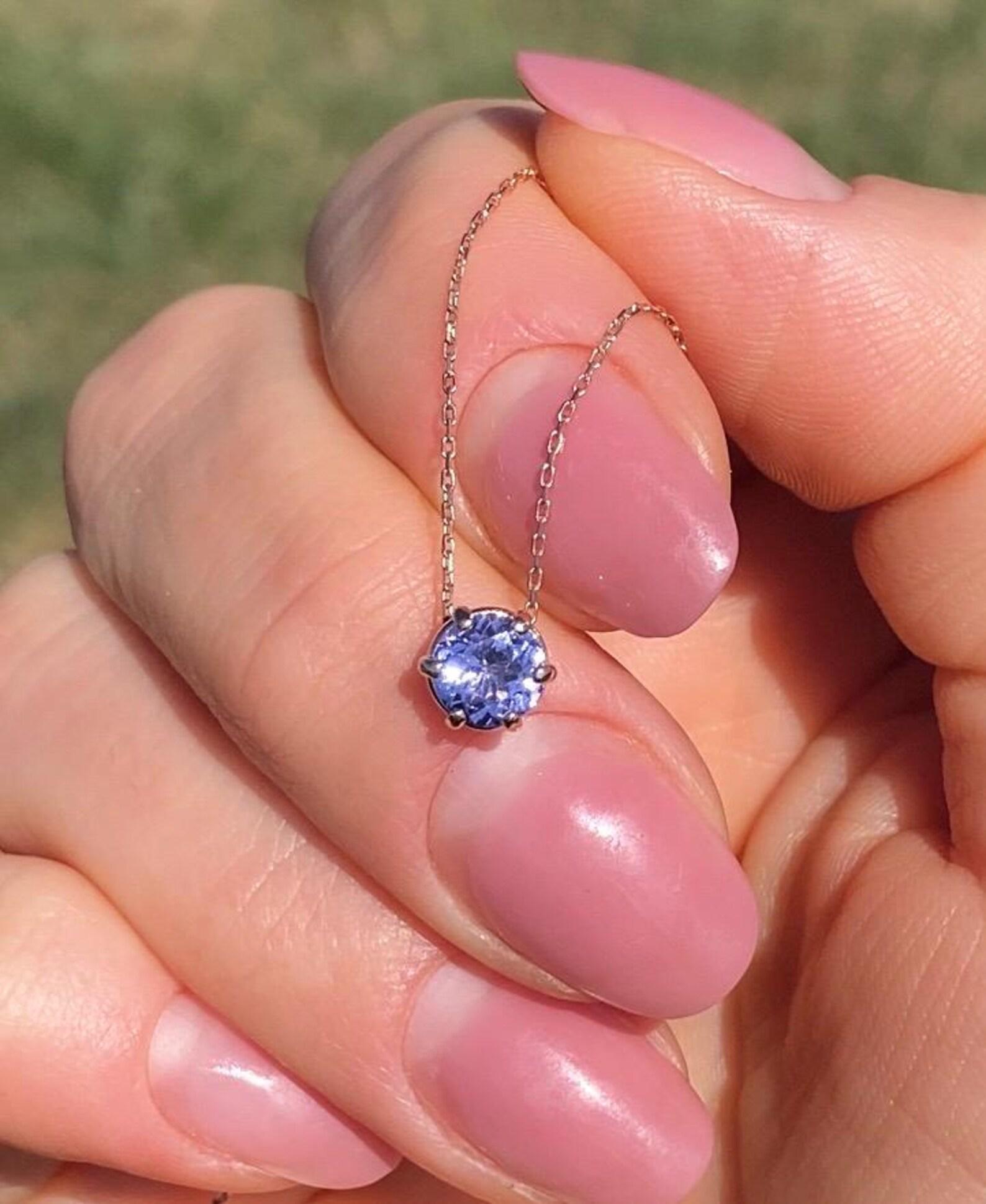 Round Cut Tanzanite natural gemstone Necklace, 14K Rose gold, 18 Inches, certified For Sale