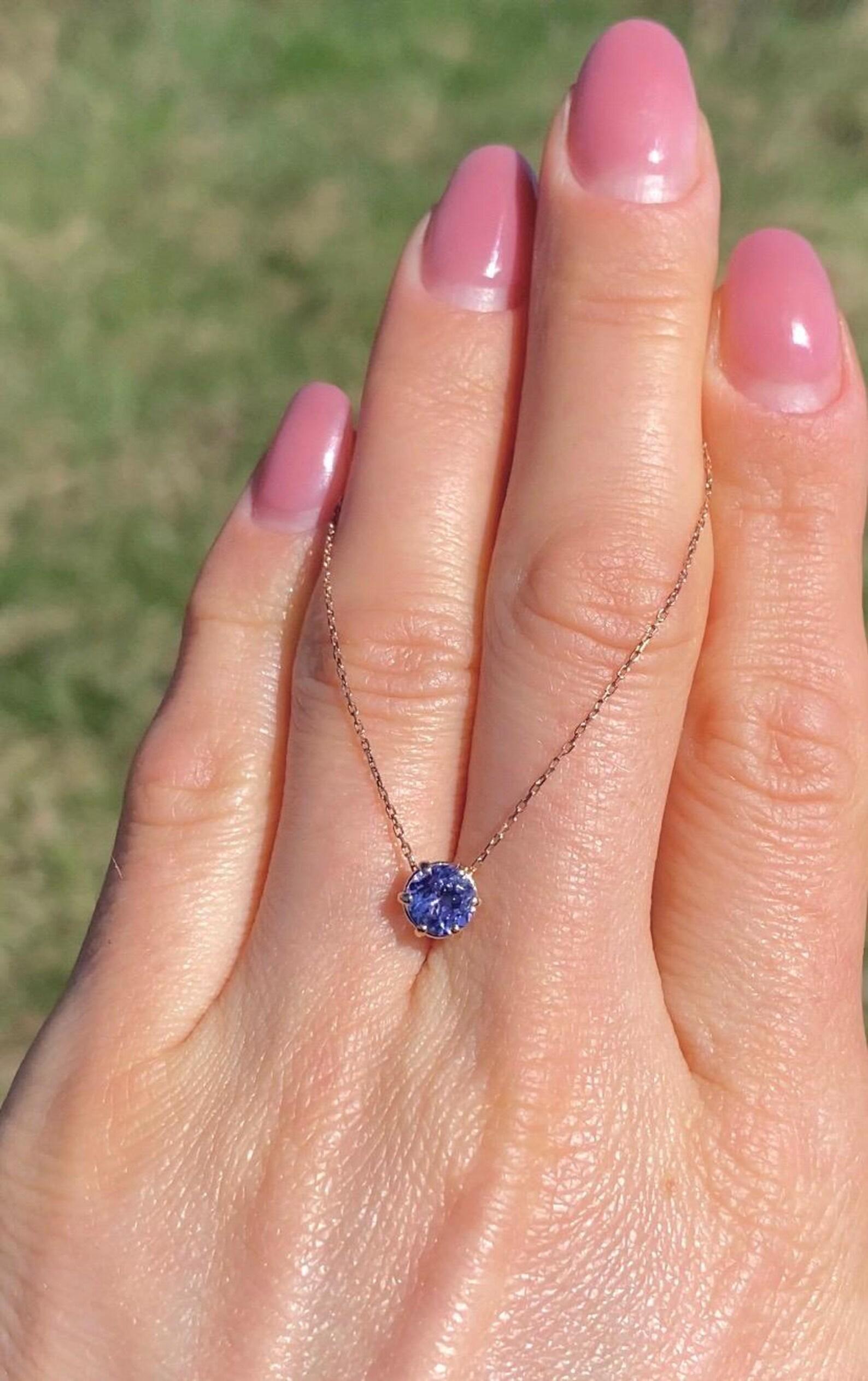 Women's Tanzanite natural gemstone Necklace, 14K Rose gold, 18 Inches, certified For Sale