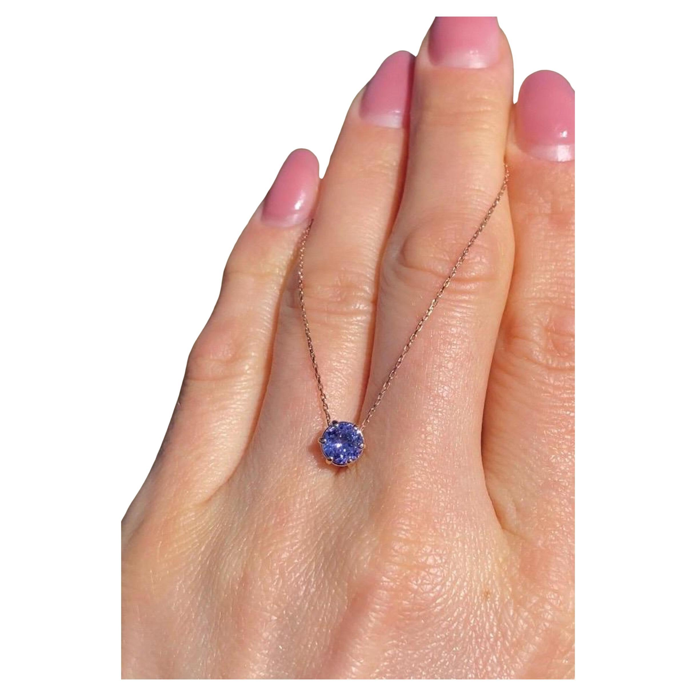 Tanzanite natural gemstone Necklace, 14K Rose gold, 18 Inches, certified For Sale