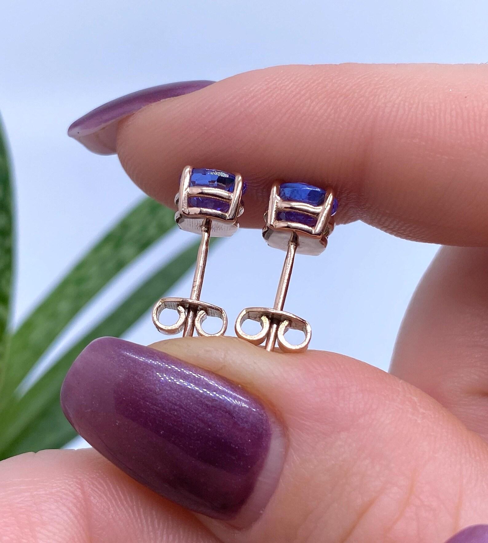 Women's Tanzanite natural gemstone Stud Earrings, 14 Karat Rose Gold, certified For Sale