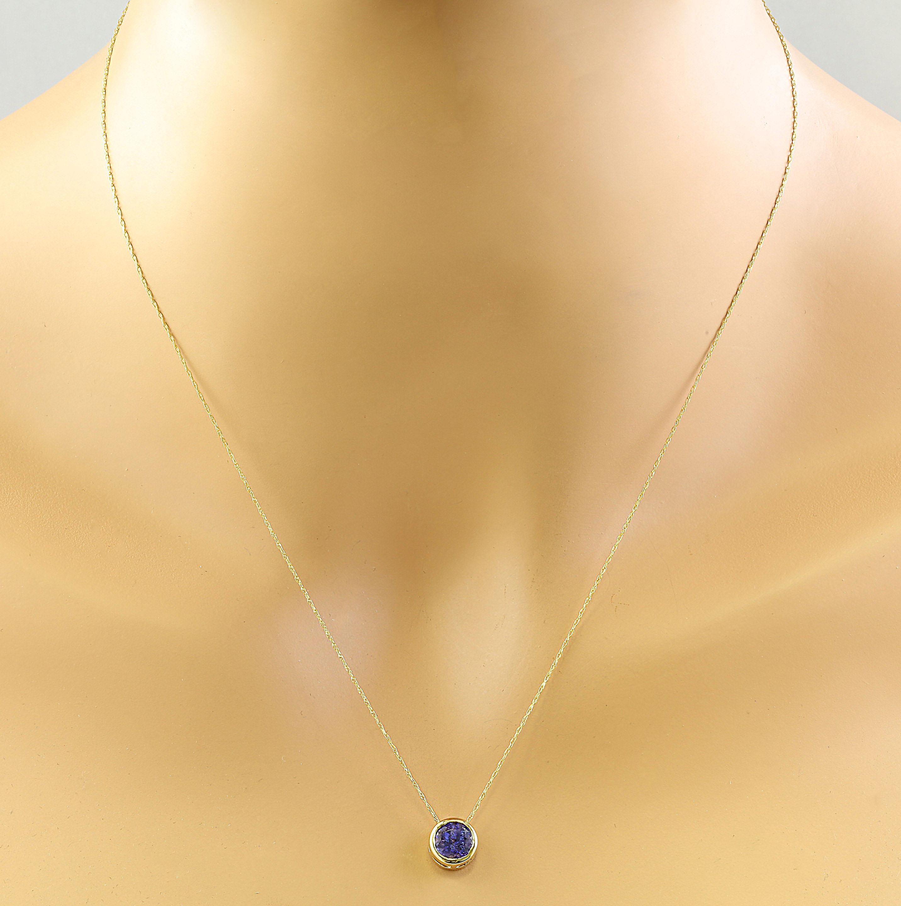 1.50 Carat Tanzanite 14K Yellow Gold Necklace
Stamped: 14K
Total Necklace Weight: 1.4 Grams
Length: 18 Inches
Tanzanite Weight: 1.50 Carat (6.50x6.50 Millimeters)
Face Measures: 8.20x8.20 Millimeter 
SKU: [600188]