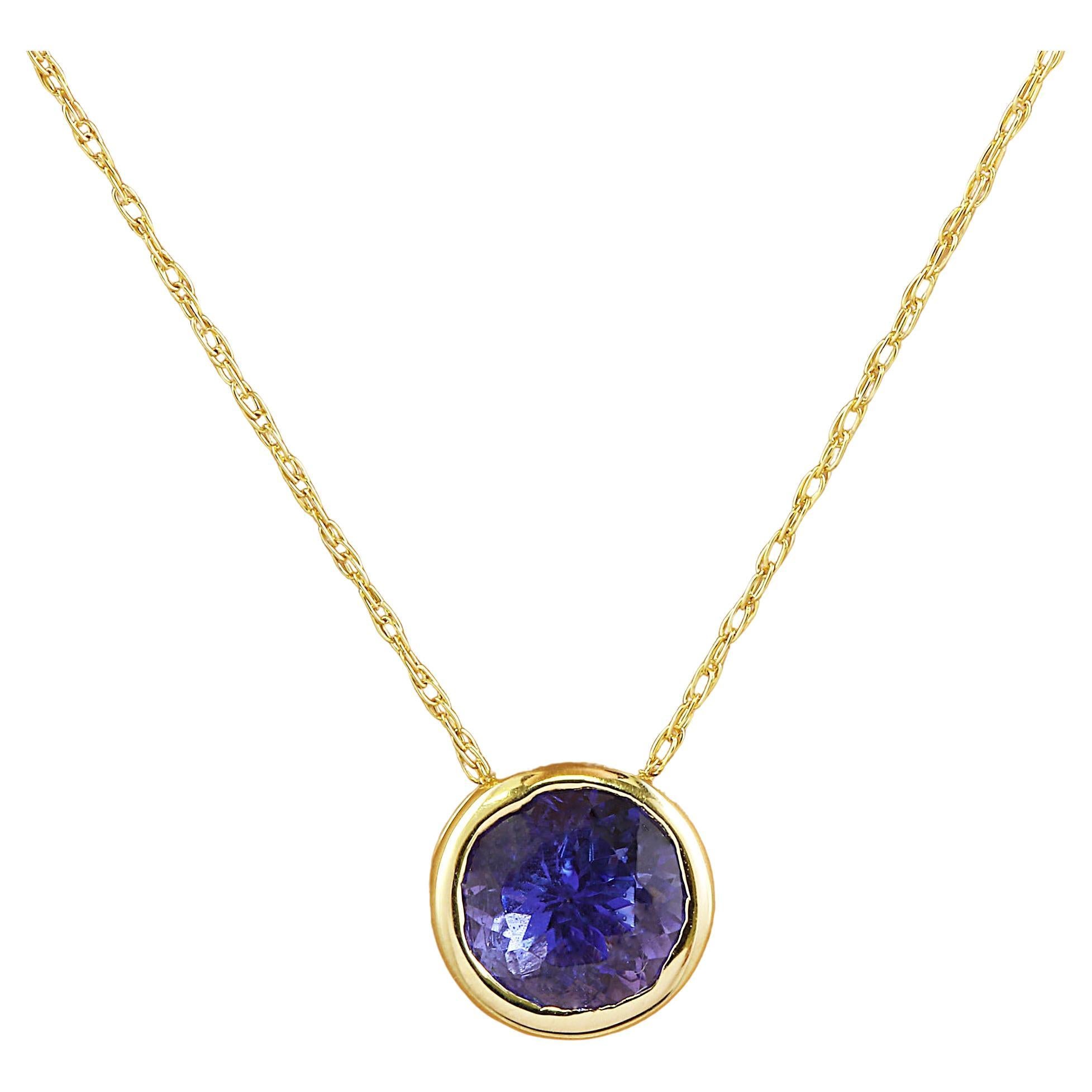 Tanzanite Necklace In 14 Karat Yellow Gold  For Sale