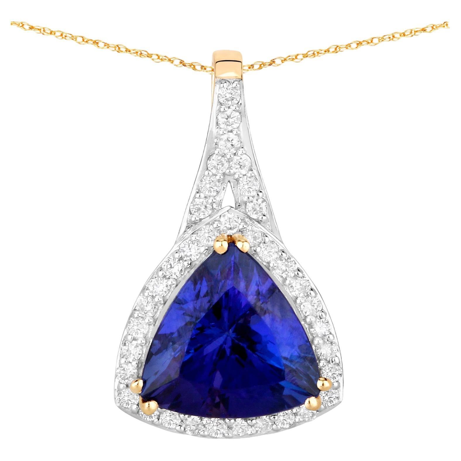 Tanzanite Necklace With Diamond Halo 2.64 Carats 14K Yellow Gold For Sale