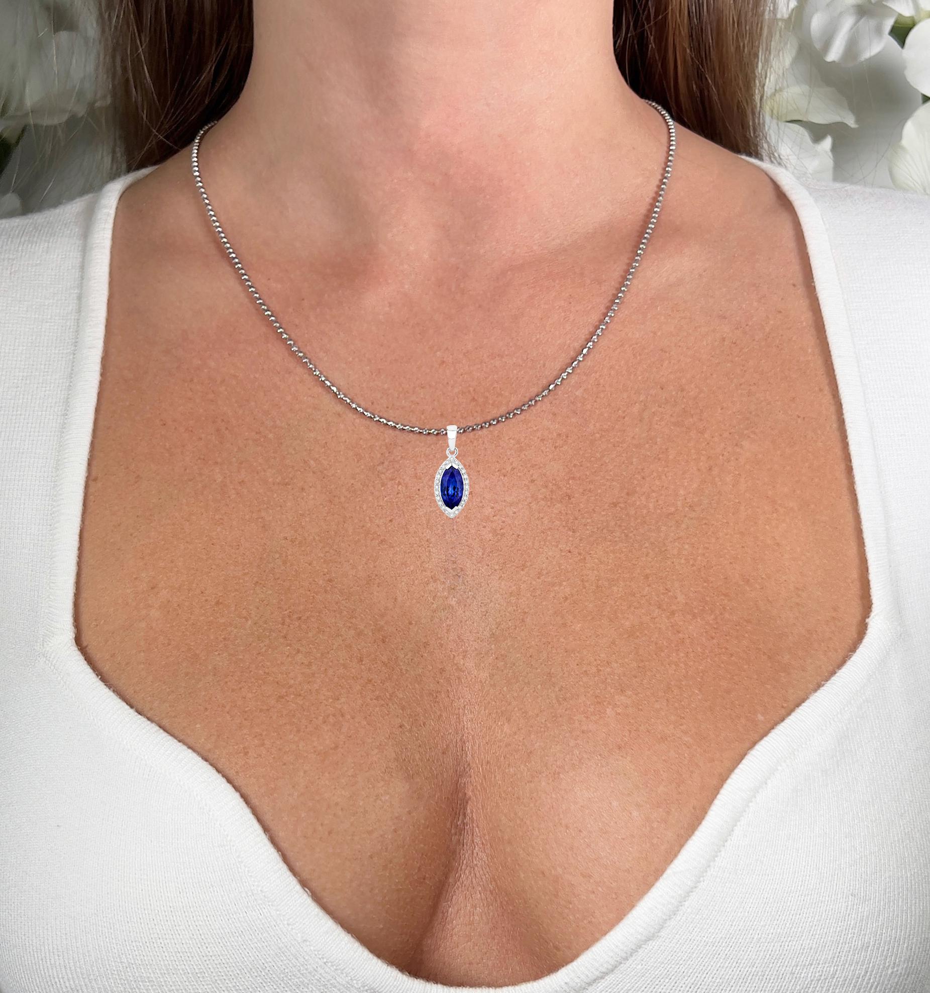 It comes with the Gemological Appraisal by GIA GG/AJP
All Gemstones are Natural
Marquise Tanzanite = 1.88 Carat
24 Round Diamonds = 0.19 Carats
Metal: 14K White Gold
Pendant Dimensions: 24 x 9 mm
