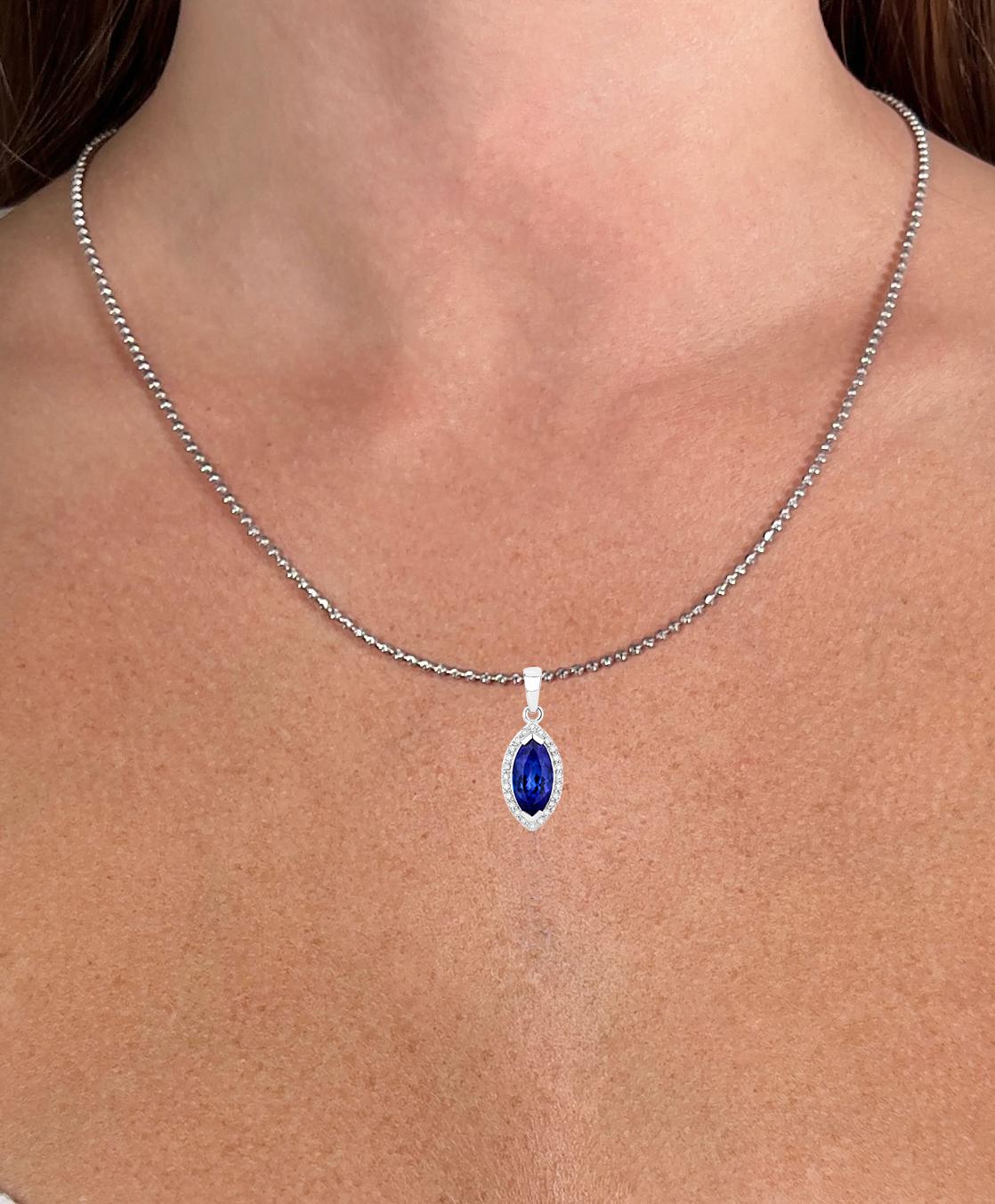 Contemporary Tanzanite Necklace With Diamonds 2.07 Carats 14K White Gold For Sale