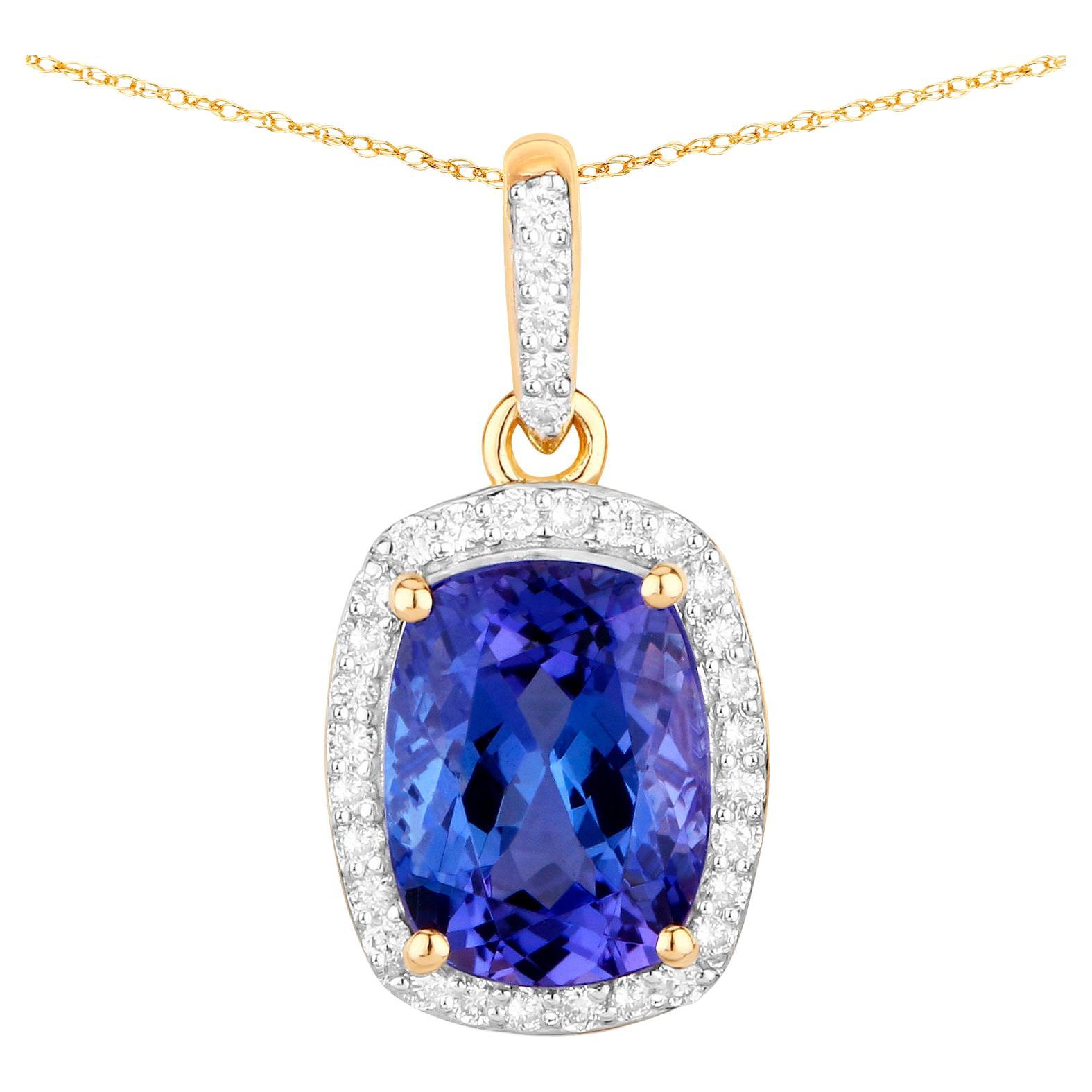 Tanzanite Necklace With Diamonds 2.49 Carats 14K Yellow Gold For Sale