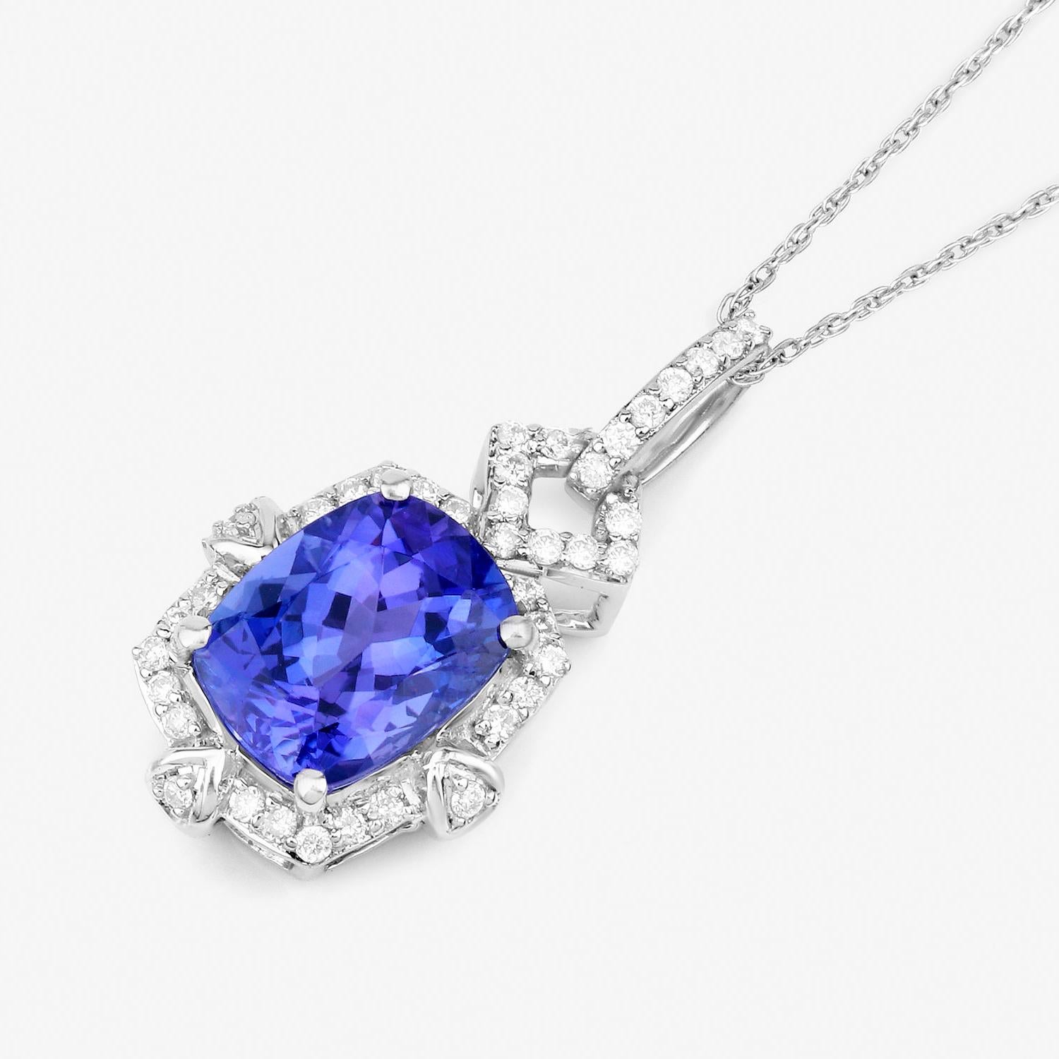 Tanzanite Necklace With Diamonds 2.74 Carats 14K White Gold In Excellent Condition For Sale In Laguna Niguel, CA